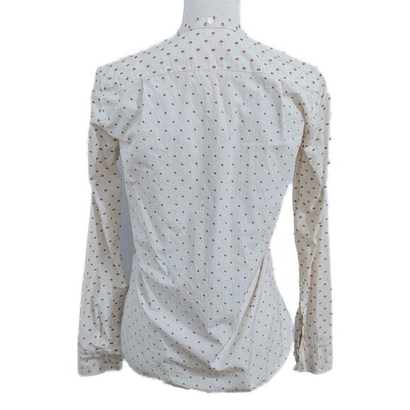 Helmut Lang Embroidered White & Red Button Down Shirt with Mandarin Collar - Picture 2 of 7